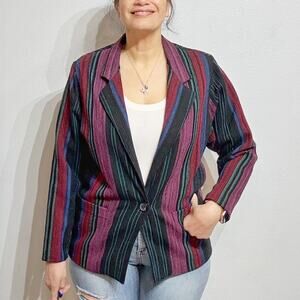 D.K. Gold By DonnKenny Black Striped Vintage Wool Blend Blazer Sz 10